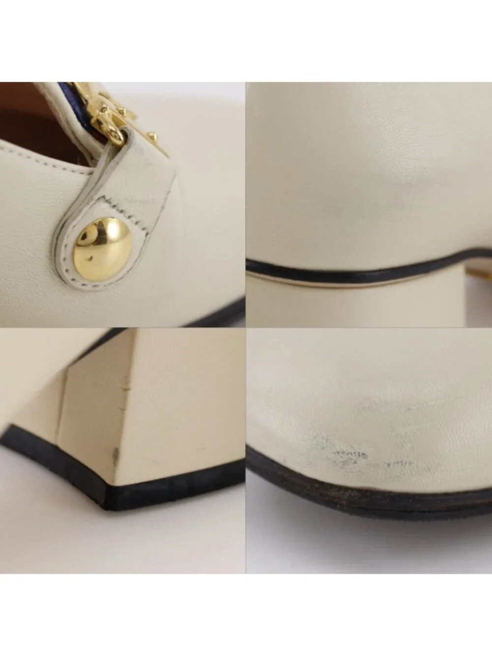 Gucci Sylvie Sherry Line Chain Leather Ivory Pumps Heel